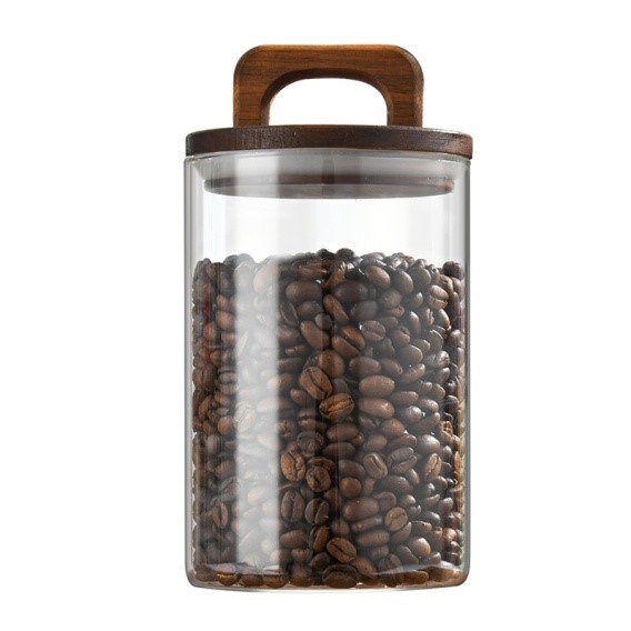 Food storage jar with wooden cover